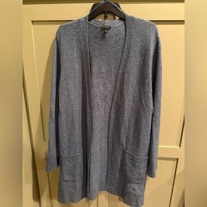 EUC Talbots Blue Wool Blend Open Front Tunic Length Cardigan SZ XL
